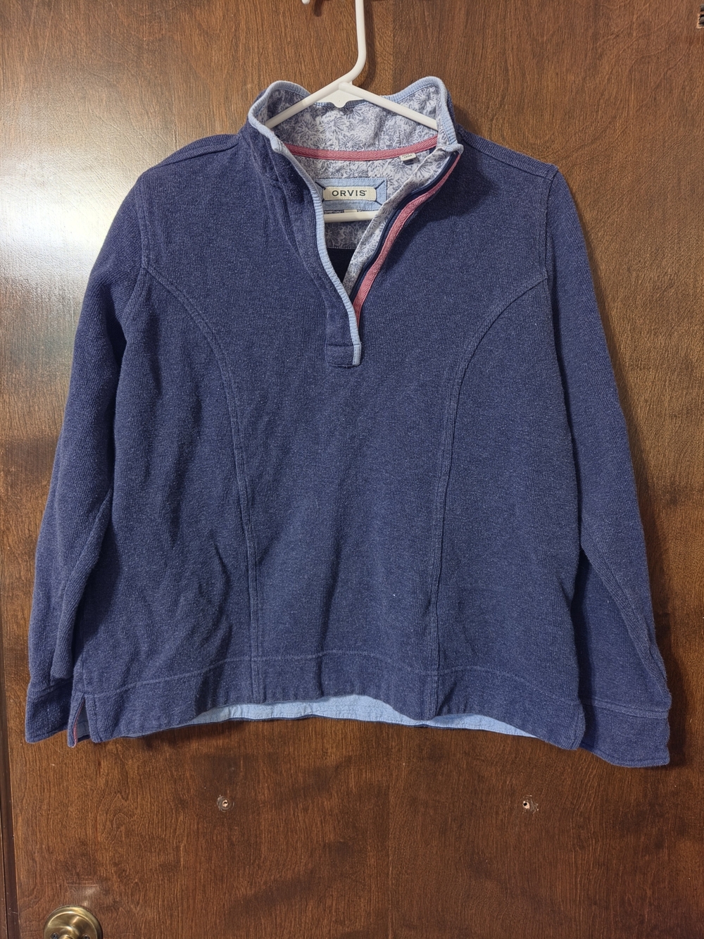 Orvis Men's Navy Blue Quarter-Zip Turtleneck Pullover with Pink Trim